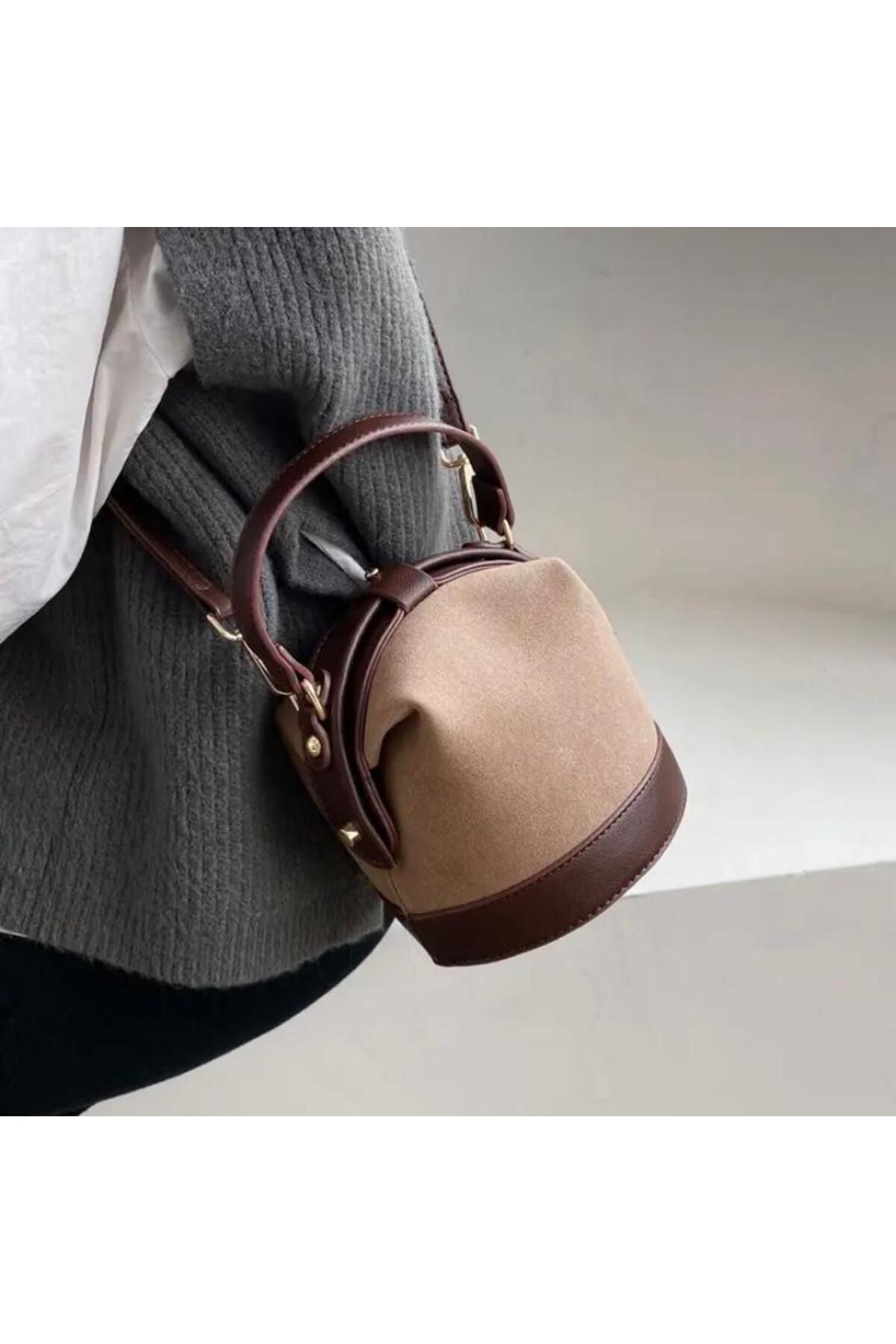 Vanilla Avenue Kahverengi Deri Detaylı Süet Görünümlü Mini Günlük Kadın Çanta