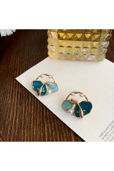 Vanilla Avenue Mavi Damlalı Inci Detaylı Çember Kadın Küpe