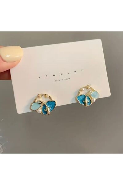 Vanilla Avenue Mavi Damlalı Inci Detaylı Çember Kadın Küpe