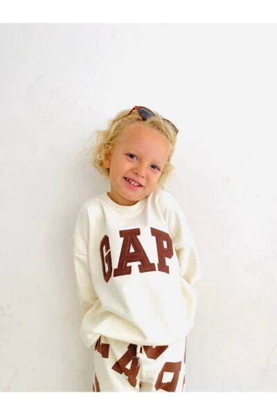 Unisex Çocuk  Desenli Sloganlı Kışlık 3 İplik Pamuklu Sweatshirt Eşofman Alt-üst Takım