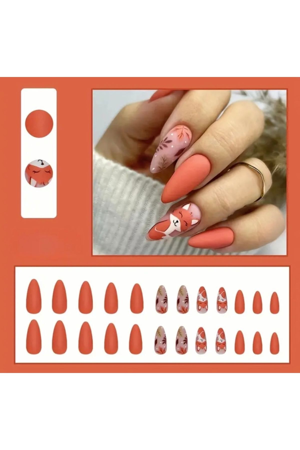 Vanilla Avenue Hayvan Desenli Sonbahar Yapraklı Kendinden Yapışkanlı Takma Tırnak 24 Adet