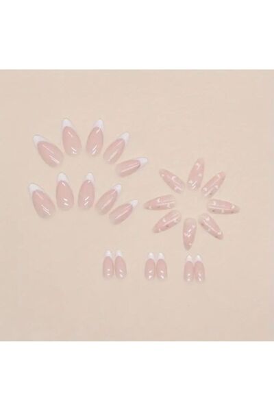 Vanilla Avenue Pembe Kalp Desenli French Kendinden Yapışkanlı Takma Tırnak Seti 24 Adet