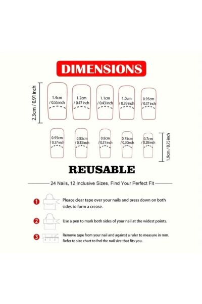 Vanilla Avenue Kırmızı Kalpli Kısa Kare French Kendinden Yapışkanlı Takma Tırnak Seti 24 Adet