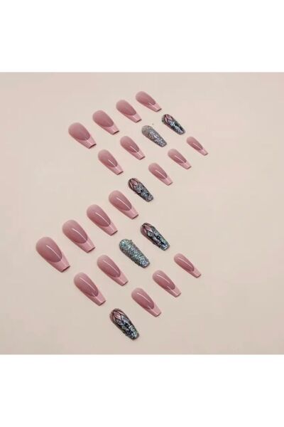 Vanilla Avenue Pembe Fransız Esintili Çiçekli Kendinden Yapışkanlı Takma Tırnak 24 Adet