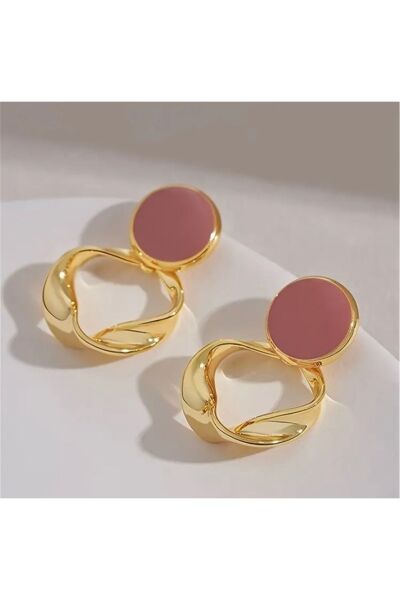 Moon Home Collection Vintage Pudra Altın Sarısı Detaylı Halka Sallantılı Kadın Küpe