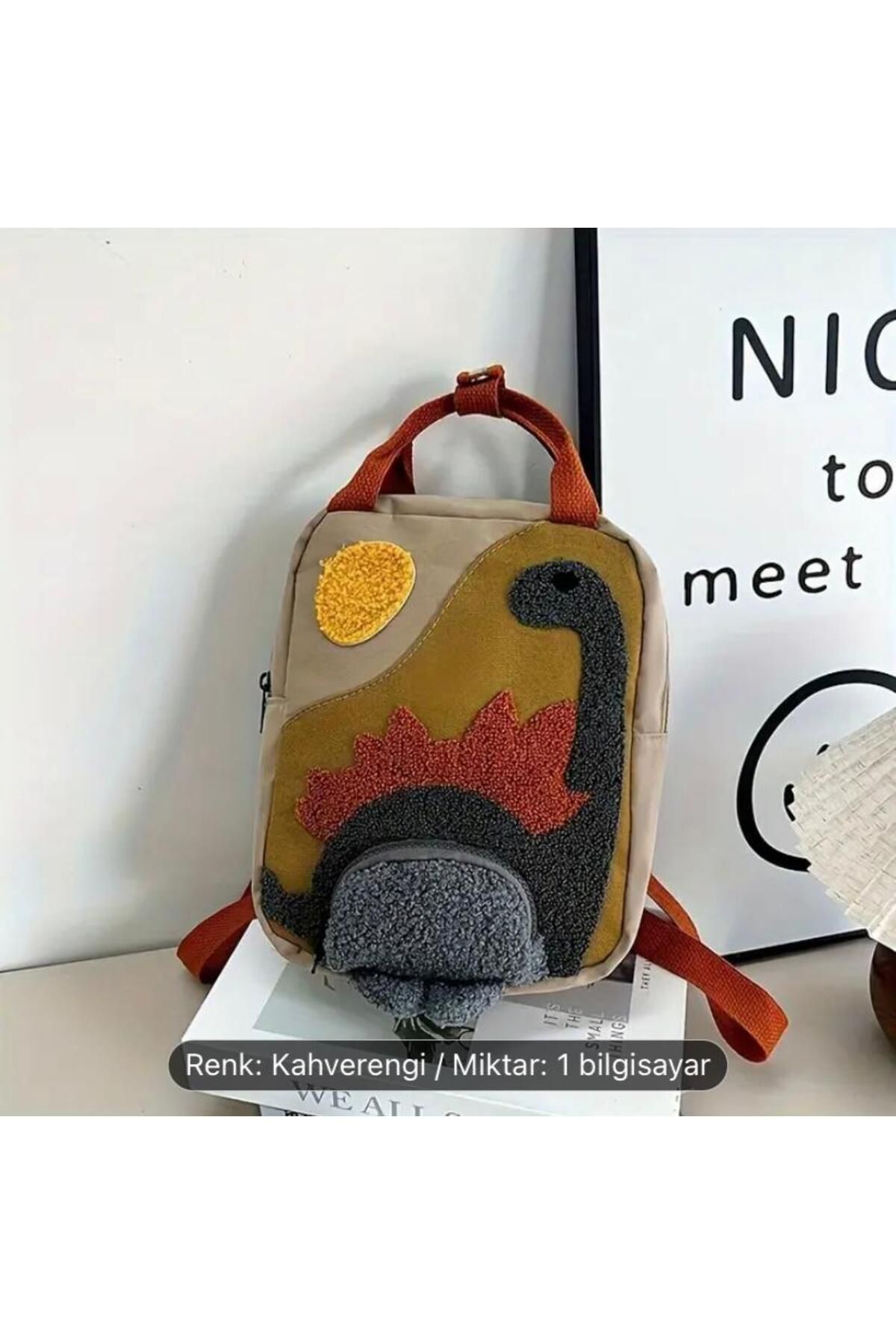 Vanilla Avenue Dinazor Desenli Çocuk İşlemeli Anaokulu Kreş Sevimli Peluş Sırt Çantası