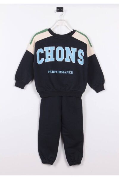 Chons Lacivert Unisex Çocuk Kışlık 3 Iplik Pamuklu Sweatshirt Eşofman Alt-üst Takım Lacivert 2-3 Yaş  Unisex