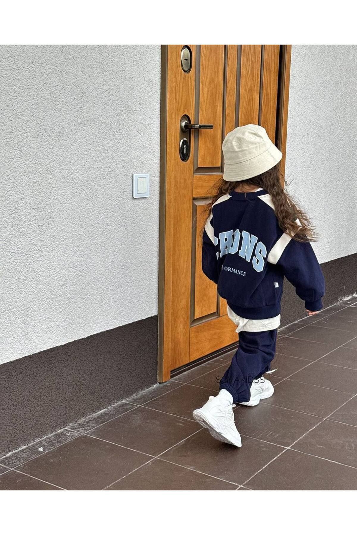 Chons Lacivert Unisex Çocuk Kışlık 3 Iplik Pamuklu Sweatshirt Eşofman Alt-üst Takım Lacivert 2-3 Yaş  Unisex