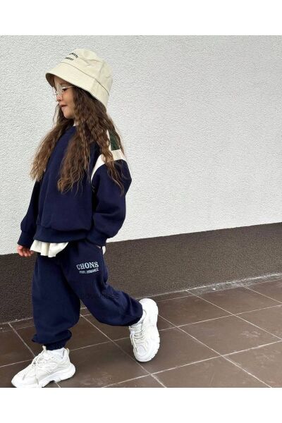 Chons Lacivert Unisex Çocuk Kışlık 3 Iplik Pamuklu Sweatshirt Eşofman Alt-üst Takım Lacivert 6-7 Yaş  Unisex