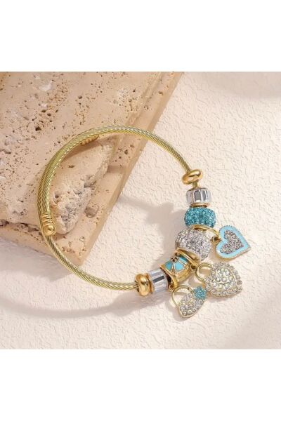 Vanilla Avenue Okyanus Mavisi Taşlı Kalp Detaylı Charm Kadın Bileklik