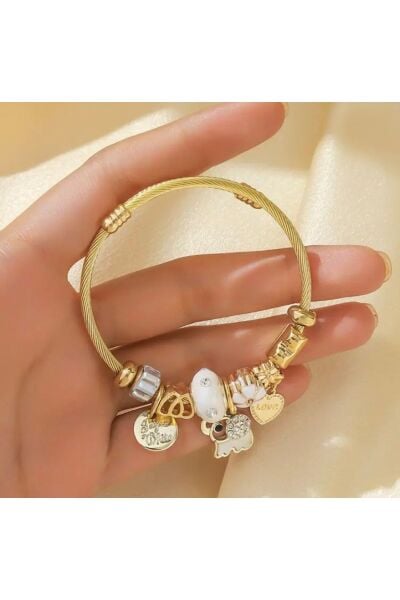 Vanilla Avenue Bohem Altın Sarısı Fil Taş Detaylı Charm Kadın Bileklik