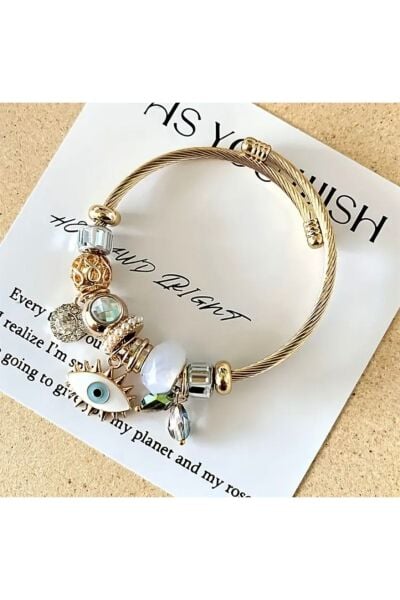 Vanilla Avenue Etnik Parlak Beyaz Taş Göz Detaylı Charm Kadın Bileklik