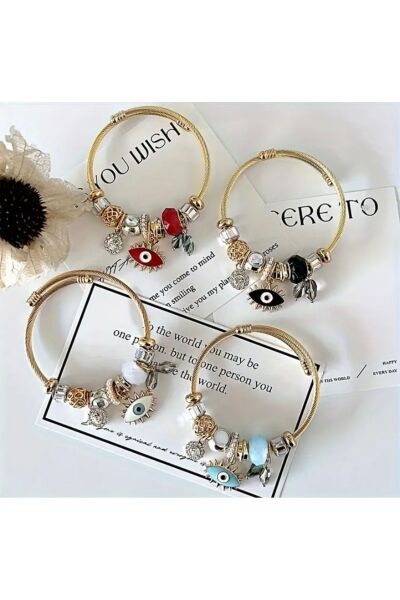 Vanilla Avenue Etnik Parlak Beyaz Taş Göz Detaylı Charm Kadın Bileklik