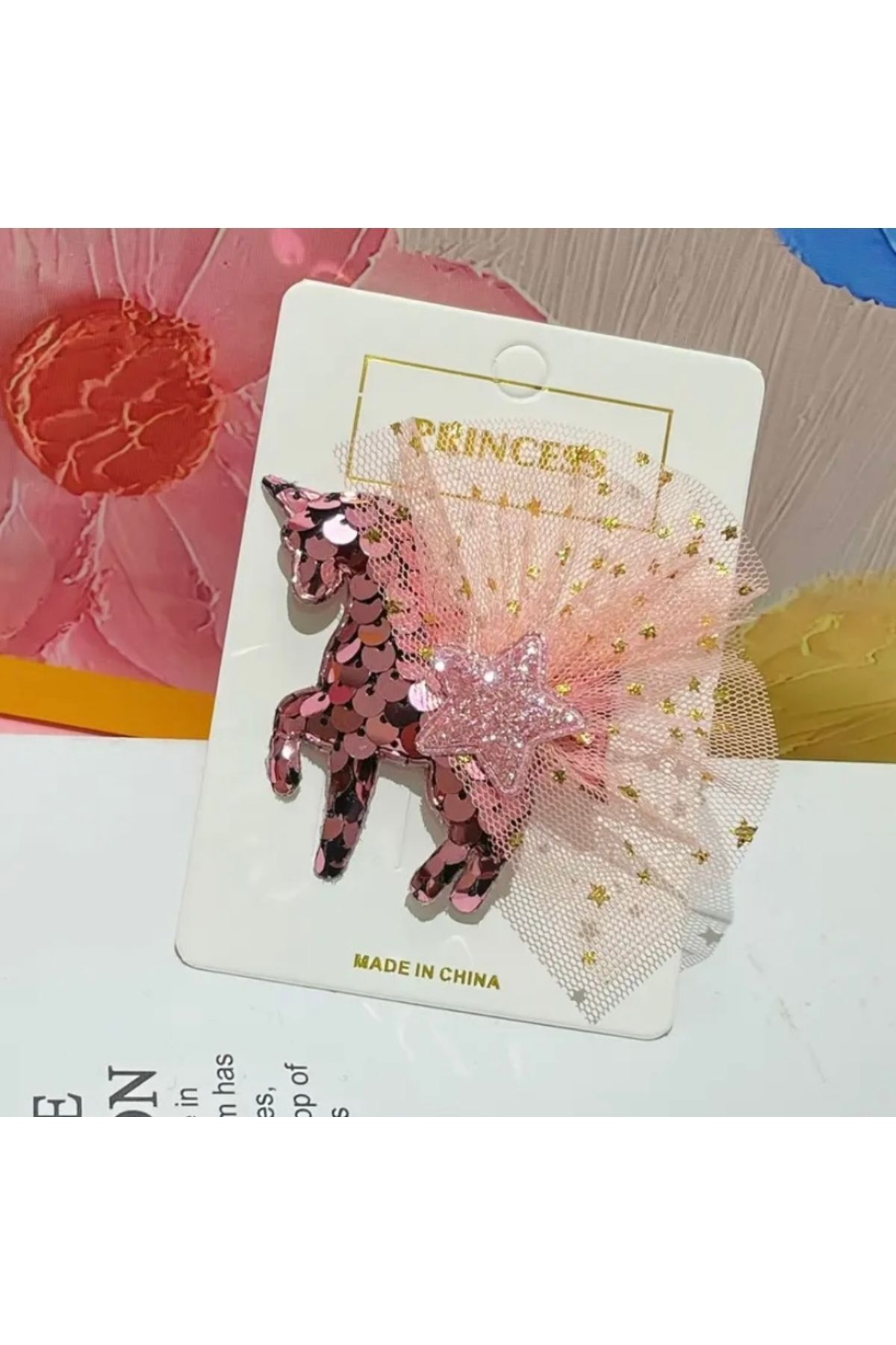 Moon Home Collection Pembe Parıltılı Unicorn Tül Detaylı Pony Rainbow Kız Çocuk Saç Tokası