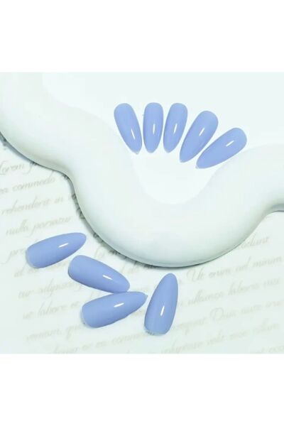 Vanilla Avenue Bebe Mavisi Düz Badem Kesim Şık Kendinden Yapışkanlı Takma Tırnak Seti 24 Adet
