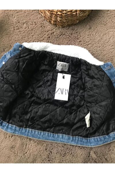 Baby Mavi Peluş Yaka Sırt Ayıcık Detaylı Çocuk Kot Ceket