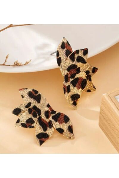 Vanilla Avenue Muhteşem Leopar Desenli Yaprak Şeklinde Günlük Kullanım Kadın Küpe