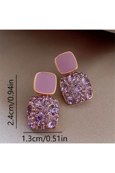 Vanilla Avenue Pembe Kare Şekilli Parlak Taşlı Sallantılı Günlük Kadın Küpe