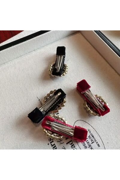 Vanilla Avenue Mini Bordo Taşlı Fransız Tarzı Kadife Işıltılı Vintage Günlük Kadın Toka