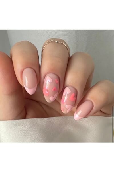 Vanilla Avenue Pembe Kalpli Kendinden Yapışkanlı Takma Tırnak 24 Adet Pembe