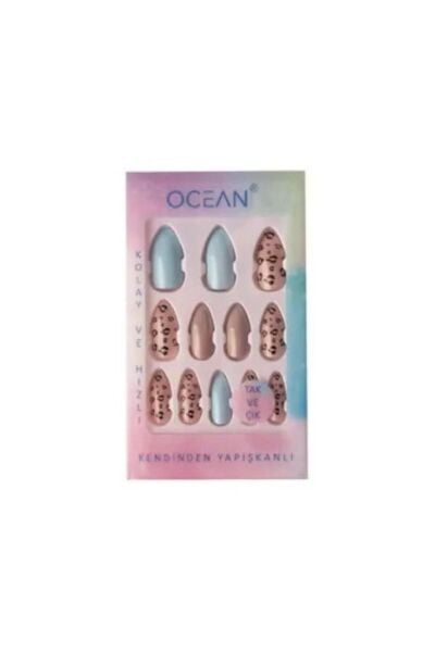 Vanilla Avenue Pembe Mint Leopar Detaylı Kendinden Yapışkanlı Tırnak Seti 12 Adet pembe
