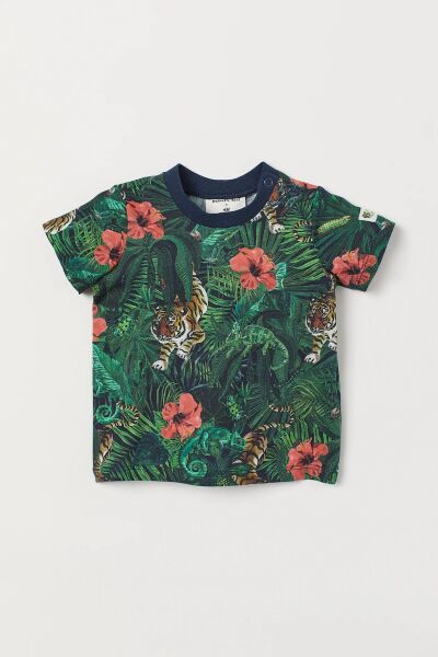 Hei Yeşil Kaplanlı Egzotik Orman Temalı Erkek Çocuk Tişört 1,5-2 Yaş