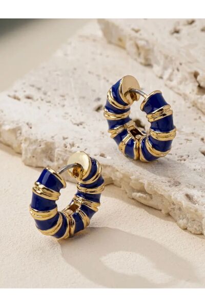 Vanilla Avenue Lacivert Altın Sarısı Zarif Halka Sallantılı Günlük Kullanım Kadın Küpe