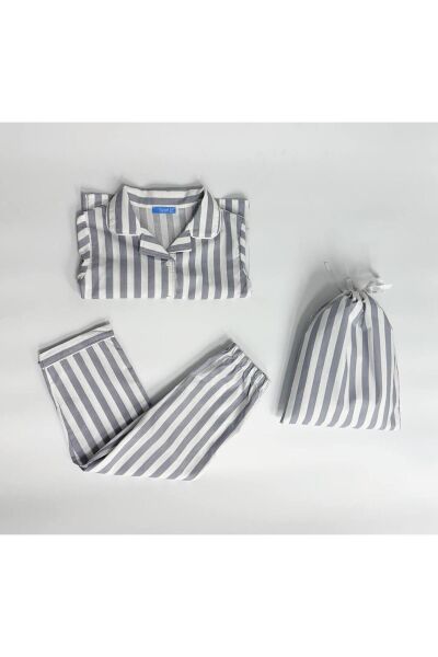 Unisex Çocuk Gri Çizgili Mevsimlik %100 Pamuklu Pijama Alt-üst Takım gri 7 Yaş  Unisex