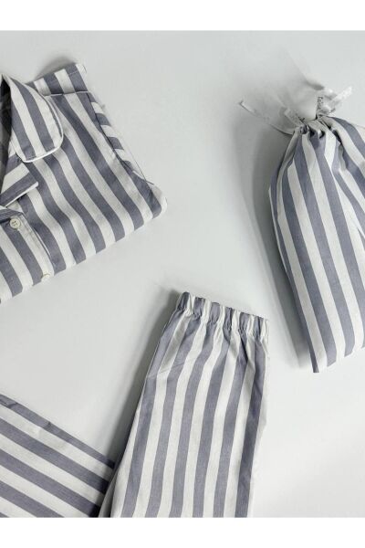 Unisex Çocuk Gri Çizgili Mevsimlik %100 Pamuklu Pijama Alt-üst Takım gri 7 Yaş  Unisex