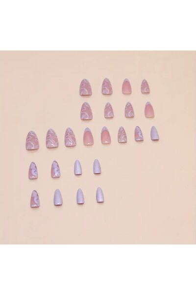 Vanilla Avenue Pembe Kelebek ve Çiçek Desenli Kendinden Yapışkanlı Takma Tırnak Seti 24 Adet