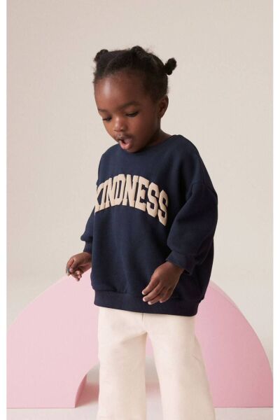 Unisex Çocuk Kidness Desenli Sloganlı Kışlık 3 İplik Pamuklu Sweatshirt Eşofman Alt-üst Takım lacivert 6 Yaş  Unisex