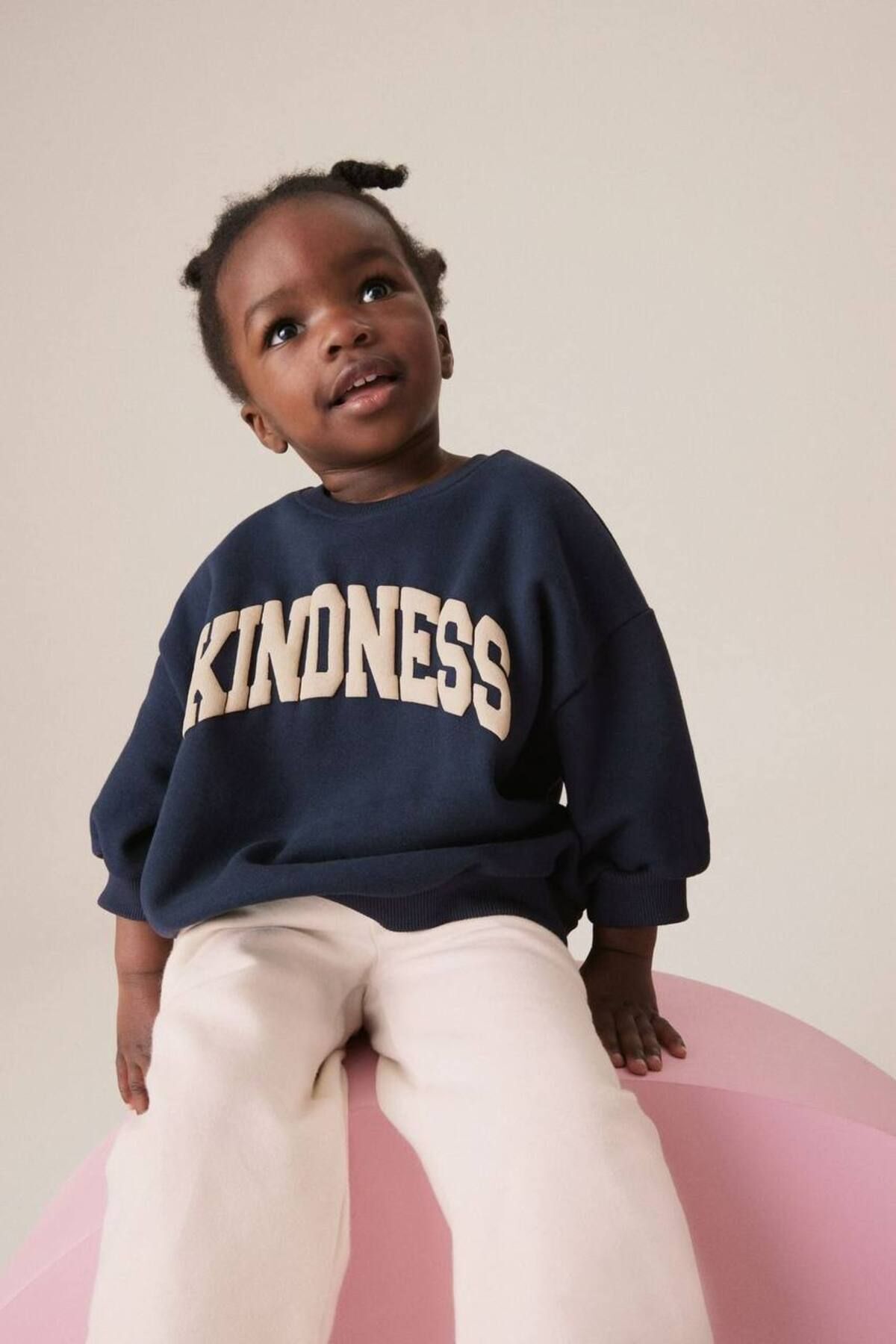 Unisex Çocuk Kidness Desenli Sloganlı Kışlık 3 İplik Pamuklu Sweatshirt Eşofman Alt-üst Takım lacivert 6 Yaş  Unisex