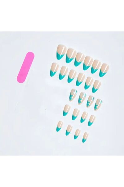 Vanilla Avenue French Mavi Yıldız Desenli Kendinden Yapışkanlı Takma Tırnak Seti 24 Adet