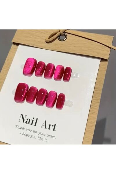 Vanilla Avenue Koyu Pembe Işıltılı Parlak Kendinden Yapışkanlı Takma Tırnak Seti 10 Adet