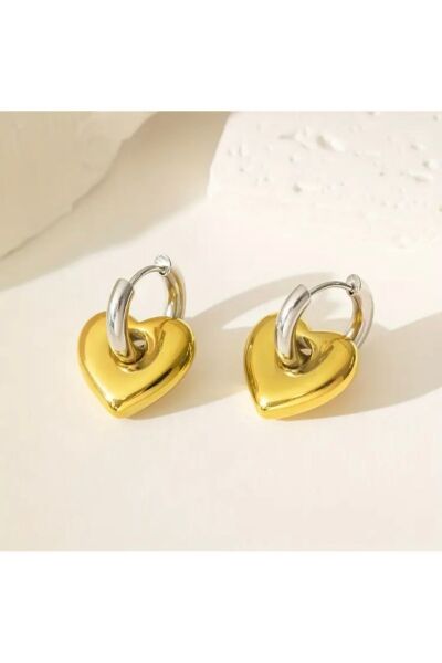 Vanilla Avenue Altın Sarısı Gümüş Kalp Şeklinde Halka Sallantılı Kadın Küpe