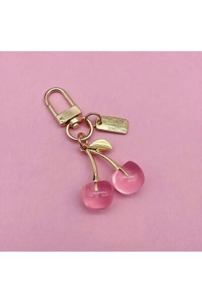 Vanilla Avenue Burgonya Açık Pembe Çift Kiraz Şeklinde Anahtarlık