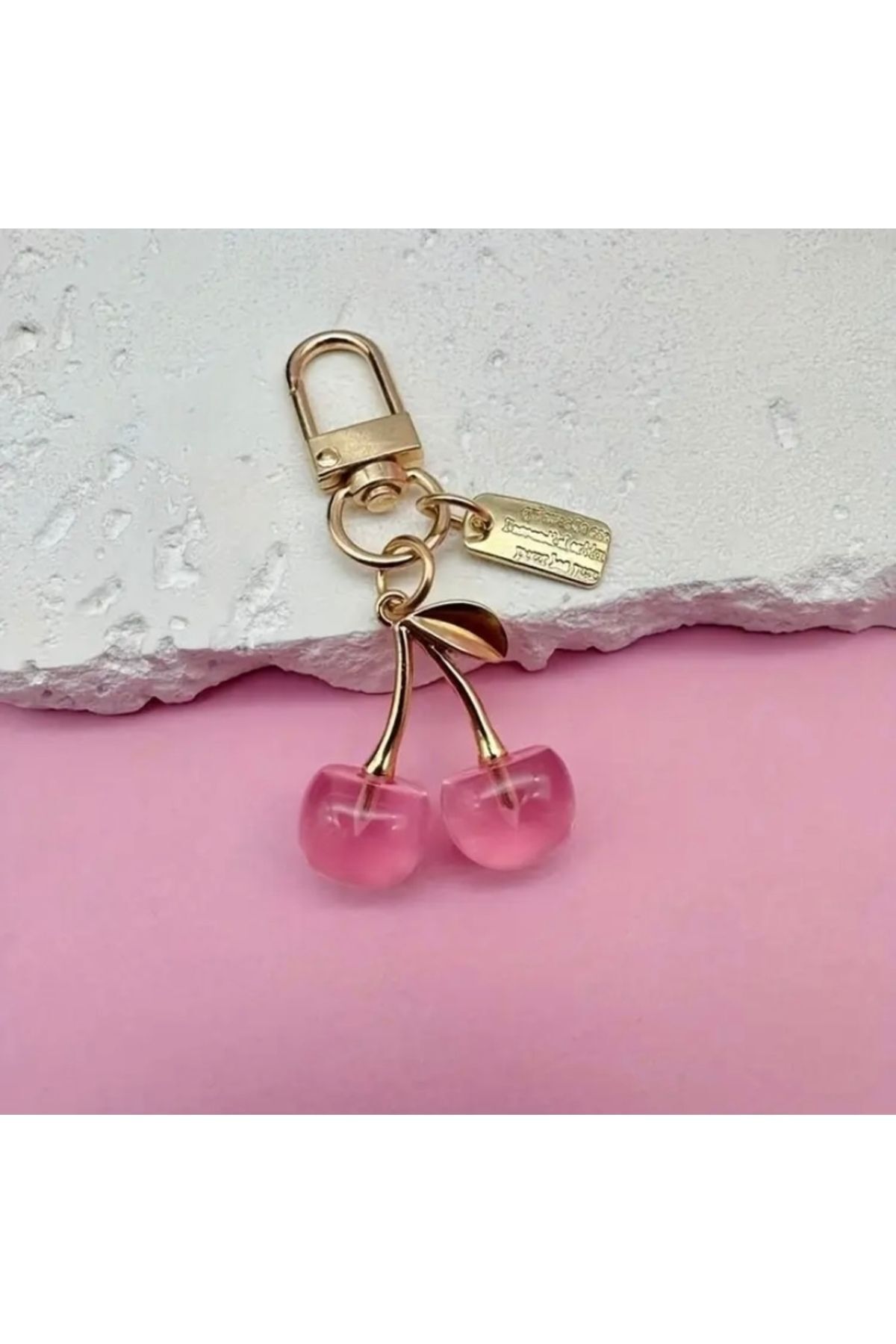 Vanilla Avenue Burgonya Açık Pembe Çift Kiraz Şeklinde Anahtarlık