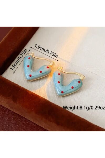 Vanilla Avenue Vintage Mavi Kalp Kırmızı Benekli Sallantılı Kadın Küpe