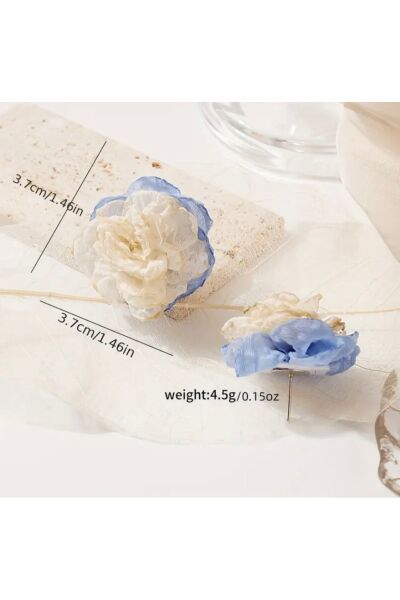 Vanilla Avenue Mavi Gül Hoop Tül Detaylı Zerafet Sevimli Sallantılı Kadın Küpe