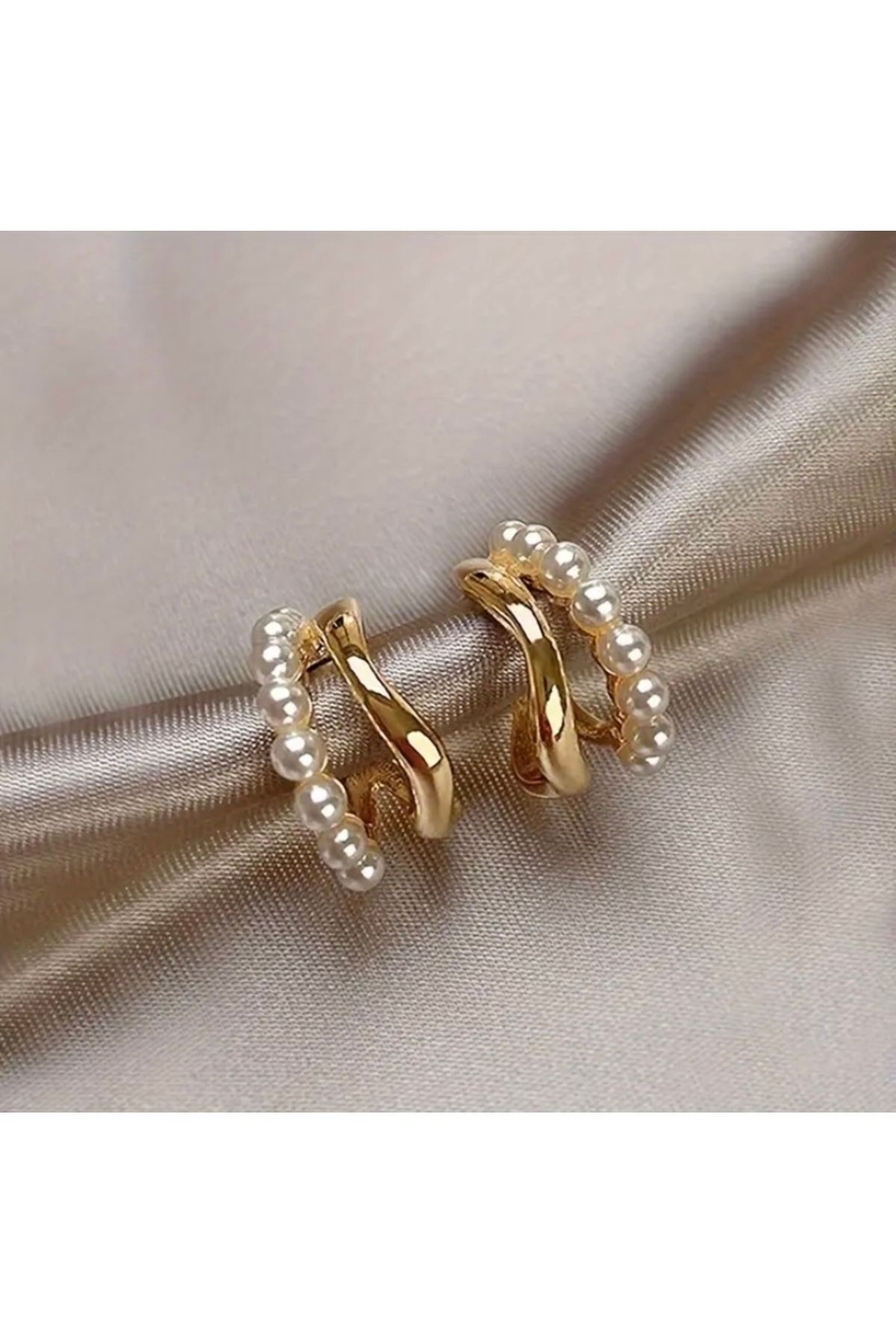 Vanilla Avenue Altın Sarısı Rengi İncili Çift Halka Günlük Kadın Küpe