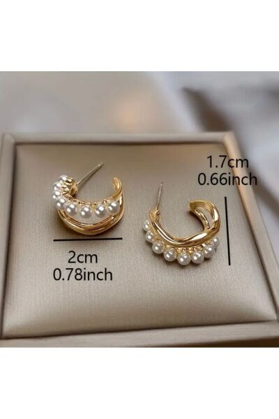 Vanilla Avenue Altın Sarısı Rengi İncili Çift Halka Günlük Kadın Küpe