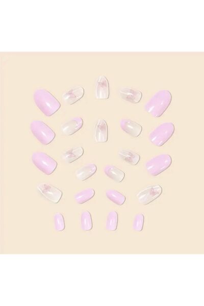 Vanilla Avenue Pembe Kelebek Desenli Badem Kesim Kendinden Yapışkanlı Takma Tırnak Seti 24 Adet