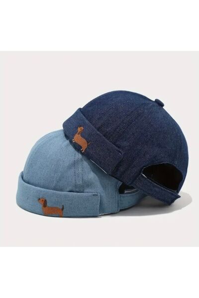 Vanilla Avenue Açık Mavi Jeans Kot Şapka Tasarımlı Hip Hop Unisex Köpek Desenli Çocuk Şapka