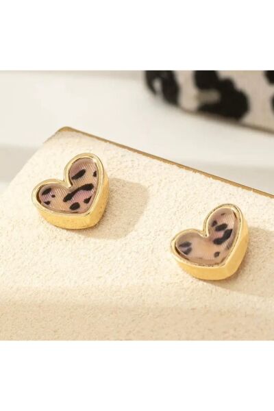 Vanilla Avenue Şık ve Sevimli Leopar Desenli Kalp Şeklinde Günlük Kullanım Kadın Küpe