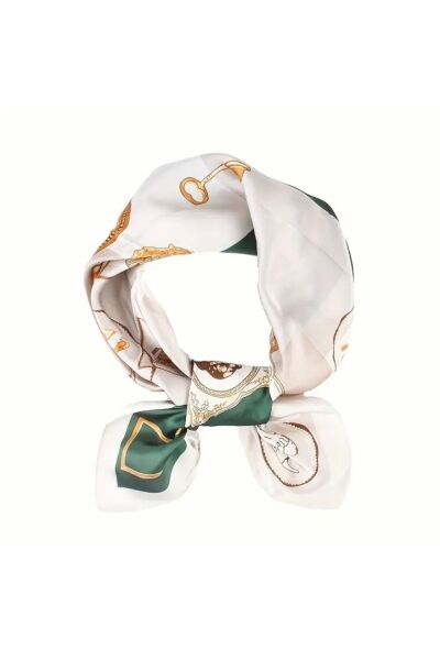 Vanilla Avenue Yeşil Gold Çerçeve Detaylı Şık Ipek Görünüm Kare Eşarp Fular Kadın Aksesuar