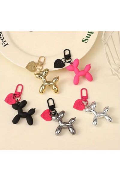 Vanilla Avenue Altın Sarısı Parlak Balon Köpek Kalp Detaylı Zarif Kadın Anahtarlık Aksesuar