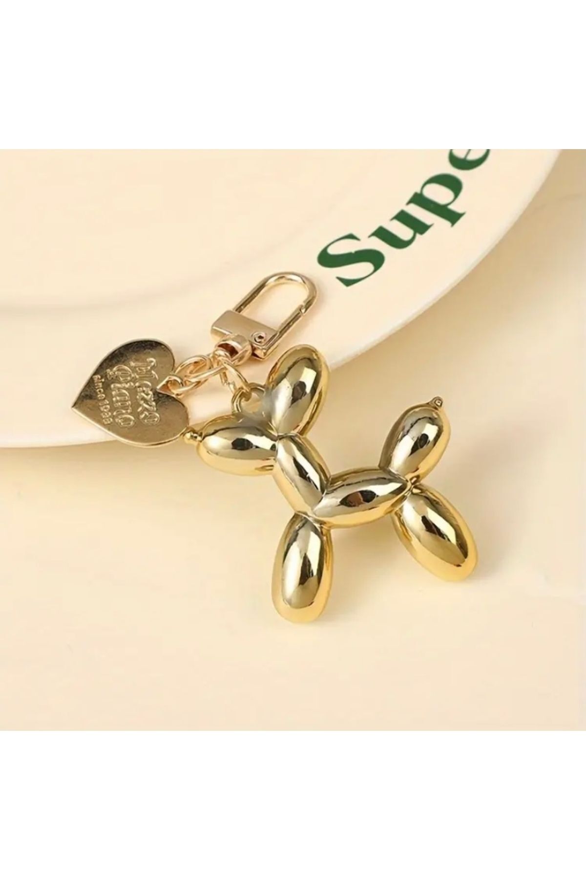 Vanilla Avenue Altın Sarısı Parlak Balon Köpek Kalp Detaylı Zarif Kadın Anahtarlık Aksesuar