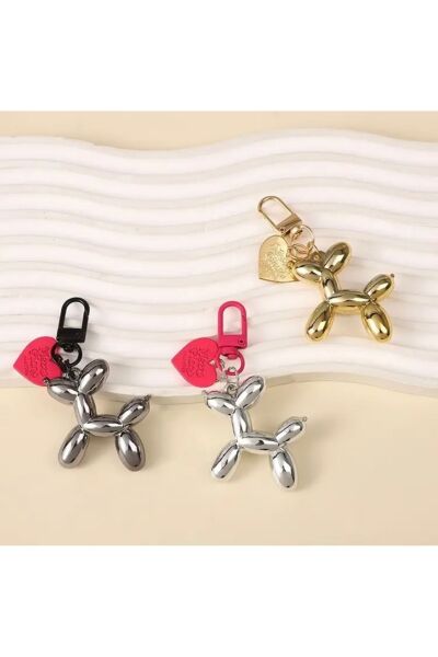 Vanilla Avenue Altın Sarısı Parlak Balon Köpek Kalp Detaylı Zarif Kadın Anahtarlık Aksesuar