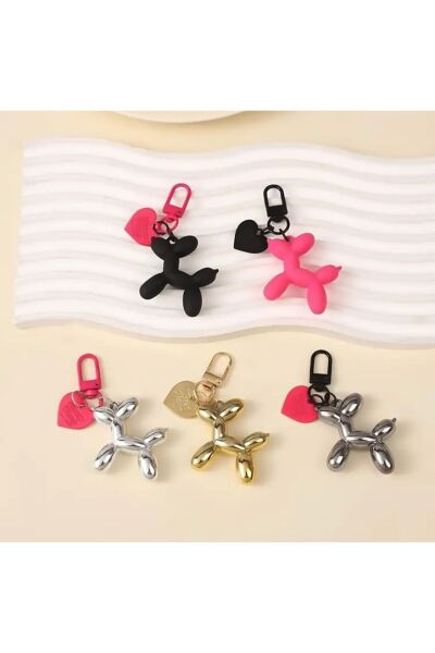 Vanilla Avenue Altın Sarısı Parlak Balon Köpek Kalp Detaylı Zarif Kadın Anahtarlık Aksesuar