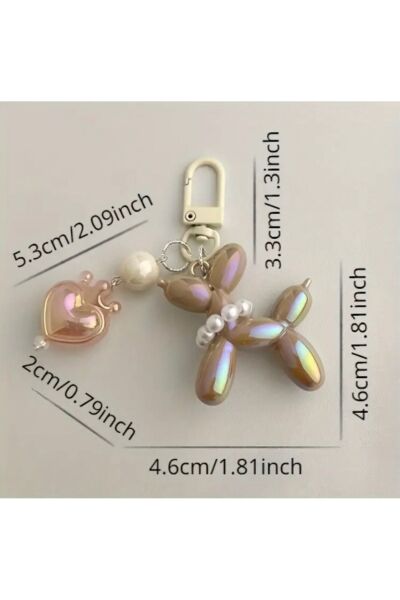 Vanilla Avenue Koyu Pembe İncili Parlak Balon Köpek Kalp Detaylı Zarif Kadın Anahtarlık Aksesuar